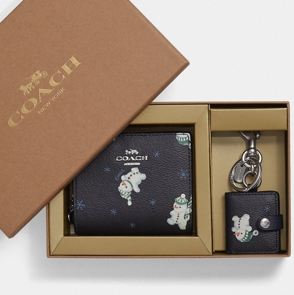 Coach Boxed Snap Wallet and Picture Frame Bag Charm with Snowman Print - Picture 3 of 3